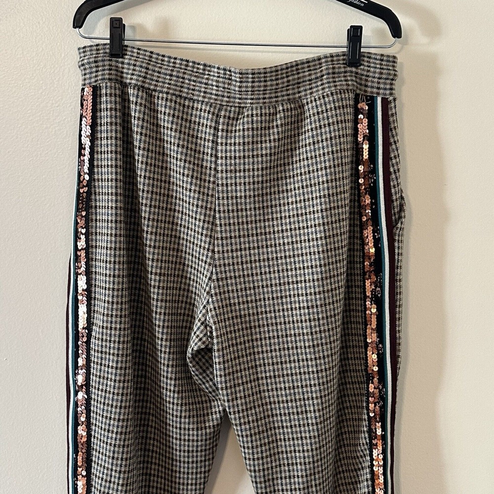 Anthropologie Maeve Bettie Sequin Tuxedo Trousers Pull On Drawstring Sz M *READ* - Picture 8 of 16
